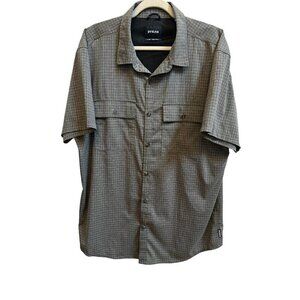 Prana Mens Garvan Shirt Short Sleeve Performance Shirt Charcoal Gray Plaid Sz XL
